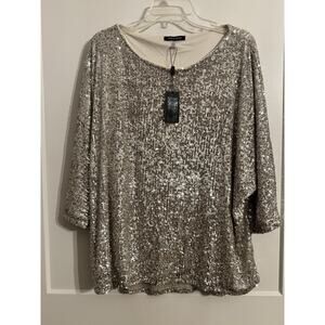 Cable & Gauge Sequin Special Occasion Blouse Top Shirt Sz 1X plus Christmas NYE